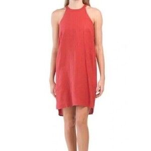 Sigrid Olsen Halter Dress Linen Size Small Above The Knee Rust Red High Neck SM